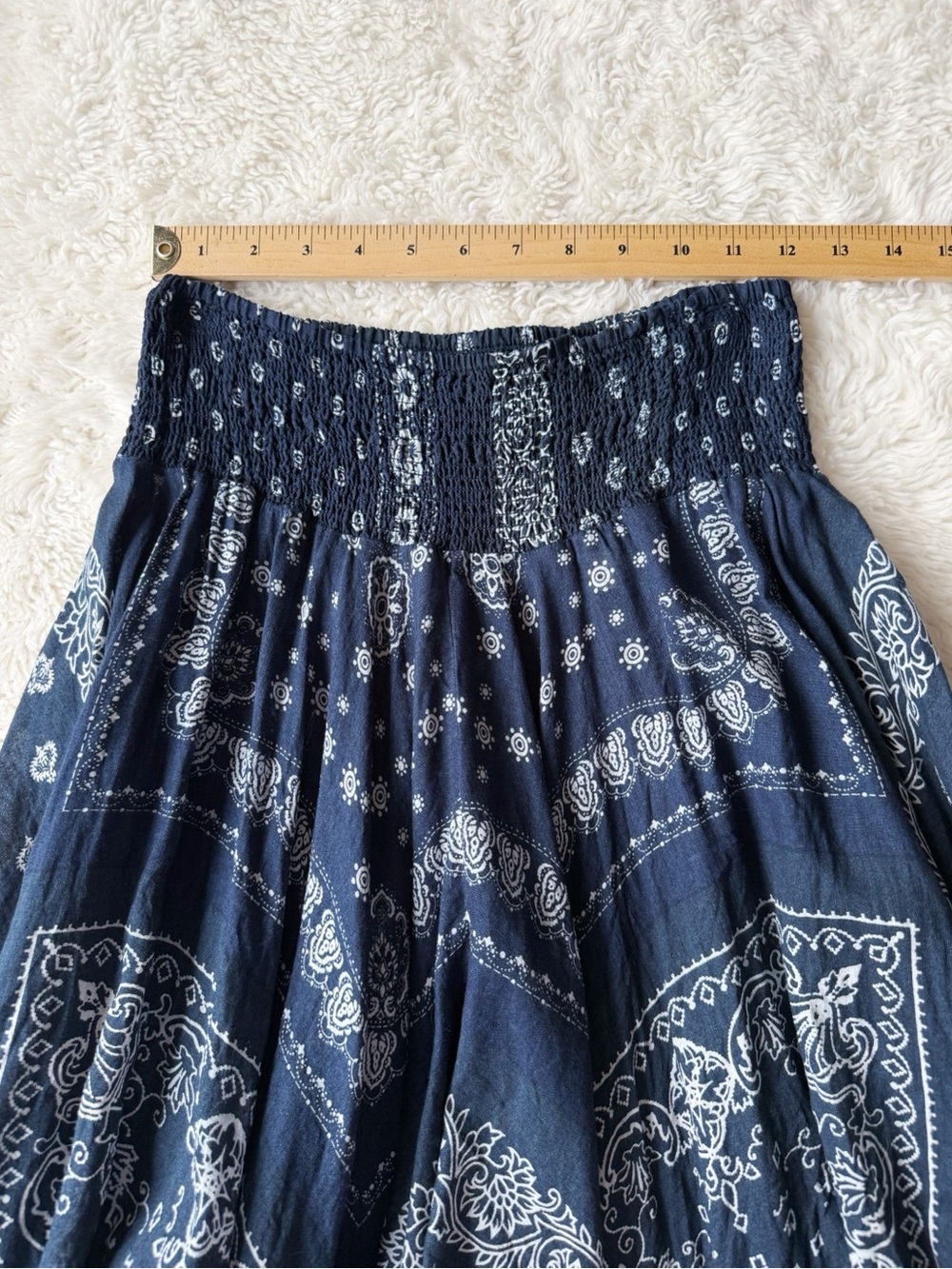 Bohemian Navy Bandana-Print Handkerchief Hem Skirt - Picture 4 of 5